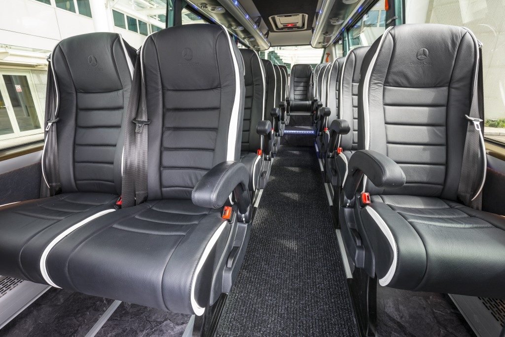 Leather seats inside a luxury minibus